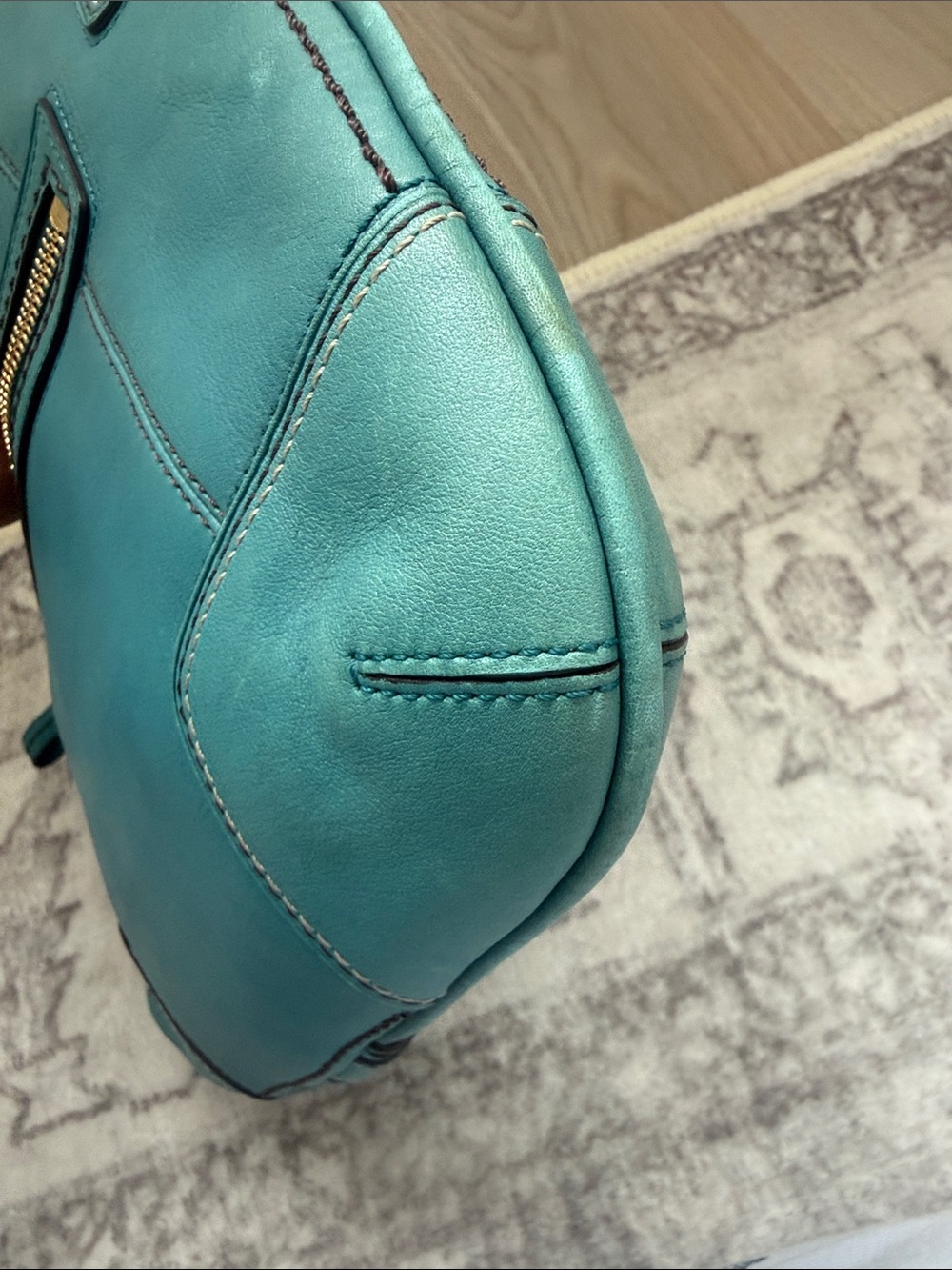 Coach Hamptons 11043 Teal Leather Hobo with Gold-Tone Hardware - Picture 4 of 7